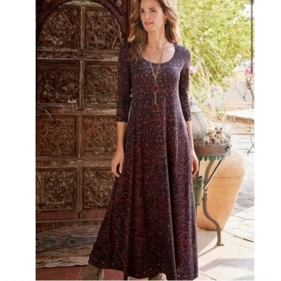 Soft Surroundings Burgundy Long Sleeve Maxi Dress - Picture 1 of 7